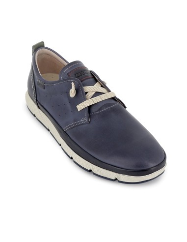 Zapato piel con bandeleta y cordones elasticos hombre azul