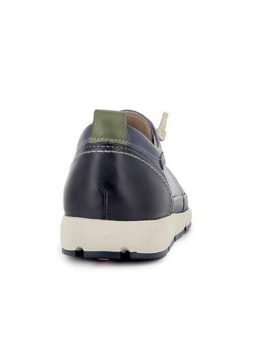 Zapato piel con bandeleta y cordones elasticos hombre azul