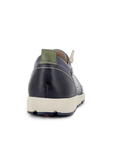 Zapato piel con bandeleta y cordones elasticos hombre azul