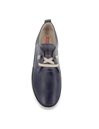 Zapato piel con bandeleta y cordones elasticos hombre azul