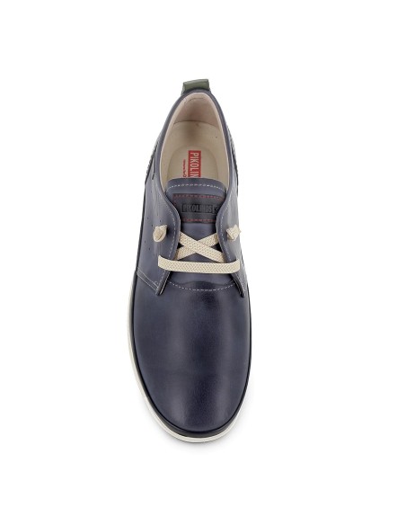Zapato piel con bandeleta y cordones elasticos hombre azul