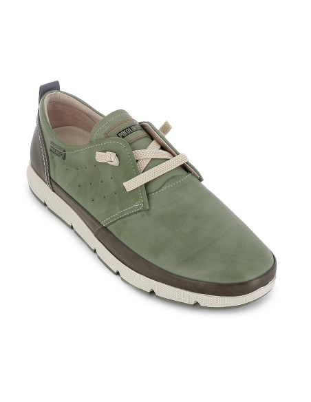 Zapato piel con bandeleta y cordones elasticos hombre verde