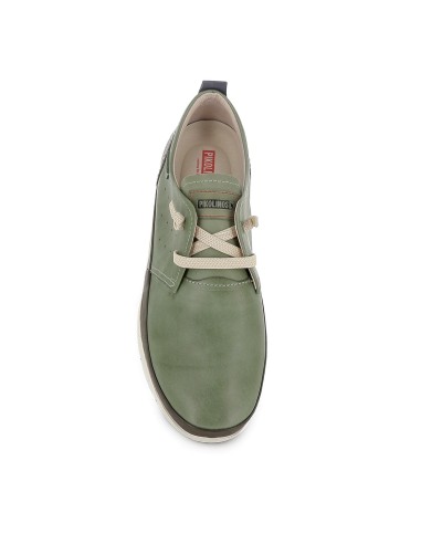 Zapato piel con bandeleta y cordones elasticos hombre verde