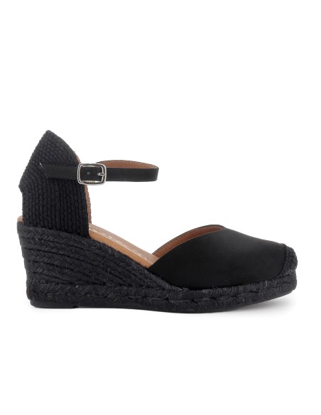 Alpargatas de yute microfibra hebilla mujer negro