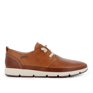 Zapato piel con bandeleta y cordones elasticos hombre brandy