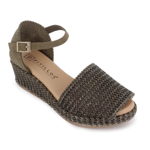 Sandalia rafia correa y hebilla cuña y plataforma mujer kaki 2