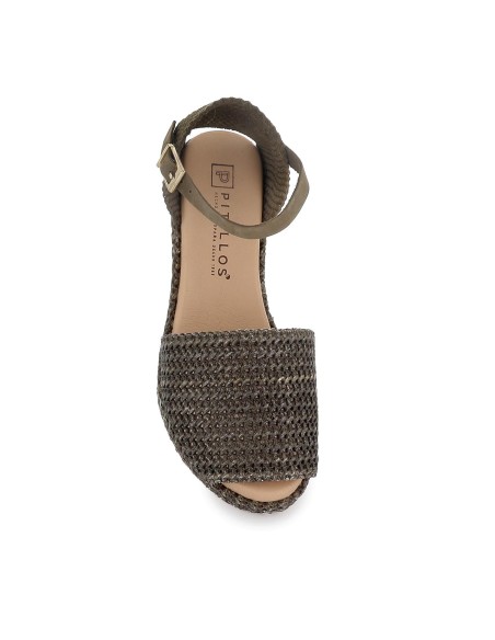 Sandalia rafia correa y hebilla cuña y plataforma mujer kaki