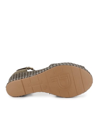 Sandalia rafia correa y hebilla cuña y plataforma mujer kaki