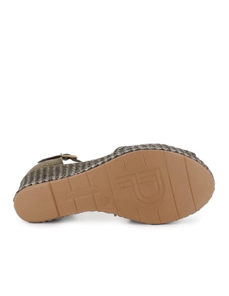 Sandalia rafia correa y hebilla cuña y plataforma mujer kaki