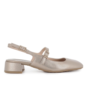 Zapato correa tacon bajo piel mujer dorada