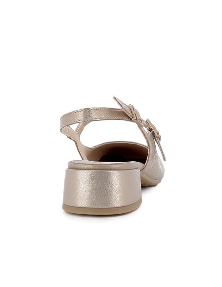 Zapato correa tacon bajo piel mujer dorada