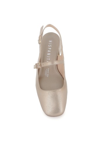 Zapato correa tacon bajo piel mujer dorada