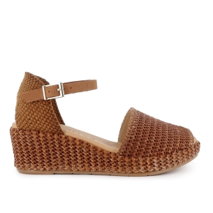 Sandalia rafia correa y hebilla cuña y plataforma mujer cuero