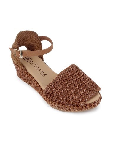 Sandalia rafia correa y hebilla cuña y plataforma mujer cuero