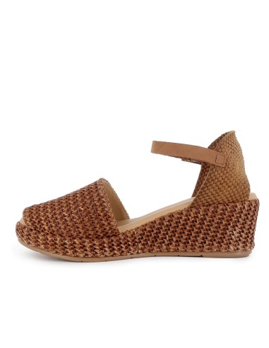 Sandalia rafia correa y hebilla cuña y plataforma mujer cuero
