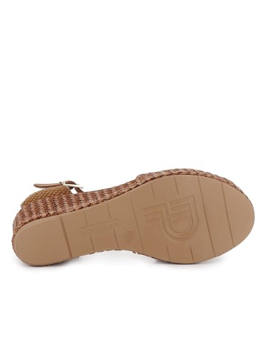 Sandalia rafia correa y hebilla cuña y plataforma mujer cuero