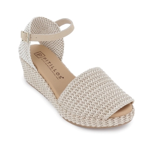 Sandalia rafia correa y hebilla cuña y plataforma mujer beige 2