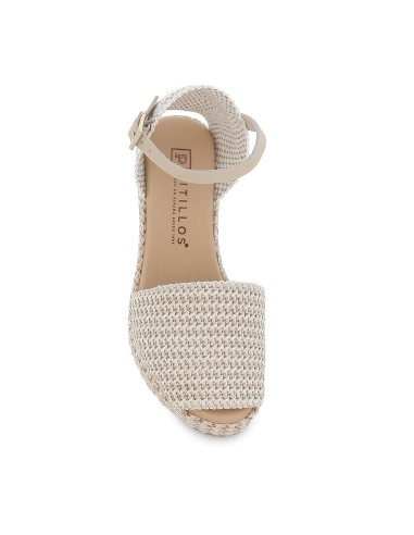 Sandalia rafia correa y hebilla cuña y plataforma mujer beige