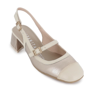 Zapato correa piel combi tacon medio hebillas mujer dorado 2