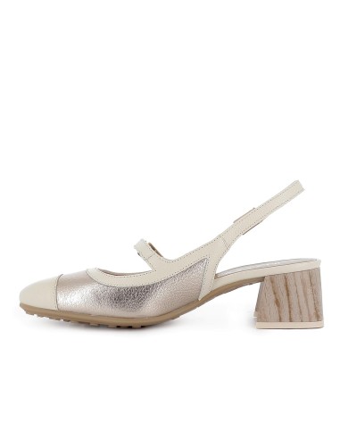 Zapato correa piel combi tacon medio hebillas mujer dorado