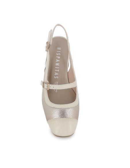 Zapato correa piel combi tacon medio hebillas mujer dorado