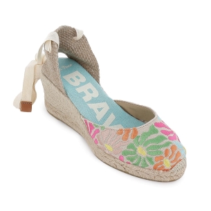 Alpargata cuña con bordados florales y cintas mujer 2