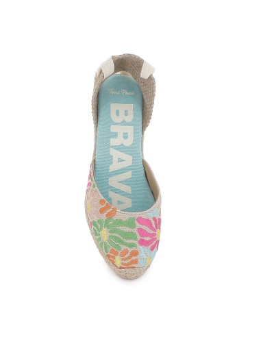Alpargata cuña con bordados florales y cintas mujer