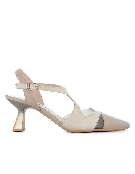 Zapato correa piel y vinilo estilo vestir tacon alto mujer taupe