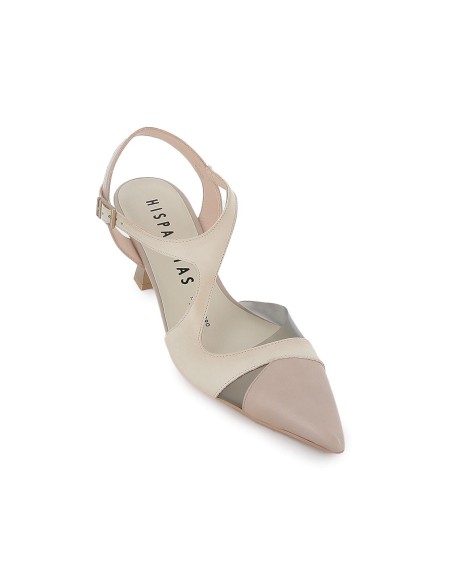 Zapato correa piel y vinilo estilo vestir tacon alto mujer taupe