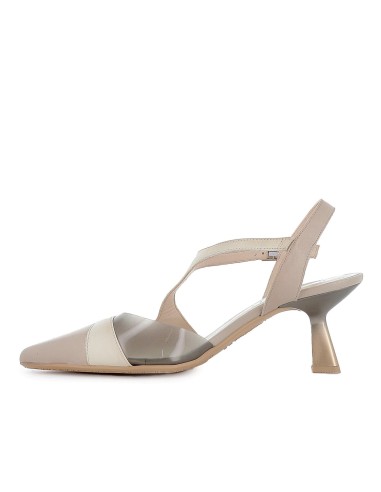 Zapato correa piel y vinilo estilo vestir tacon alto mujer taupe