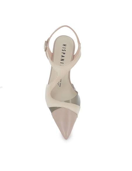 Zapato correa piel y vinilo estilo vestir tacon alto mujer taupe