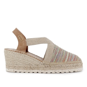 Alpargata textil y serraje cuña con elasticos mujer multicolor