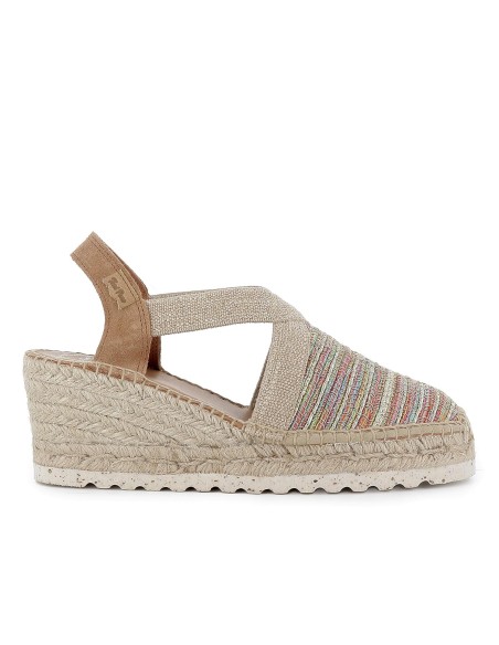 Alpargata textil y serraje cuña con elasticos mujer multicolor