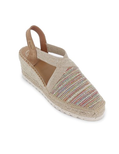 Alpargata textil y serraje cuña con elasticos mujer multicolor