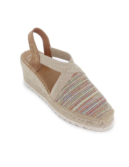 Alpargata textil y serraje cuña con elasticos mujer multicolor