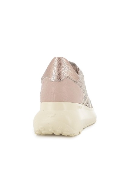 Deportiva piel y rejilla cordones elasticos mujer beige