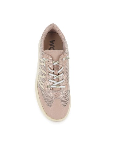 Deportiva piel y rejilla cordones elasticos mujer beige