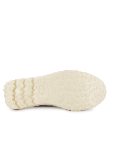 Deportiva piel y rejilla cordones elasticos mujer beige