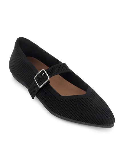 Bailarina licra y hebilla cuña baja comoda mujer negra