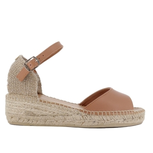 Alpargata yute piel con talon lino mujer cuero