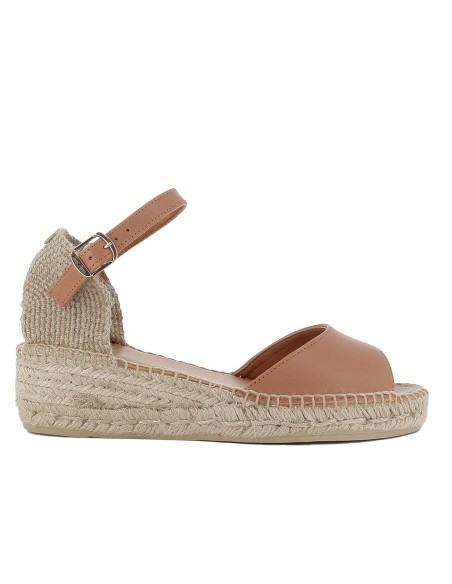 Alpargata yute piel con talon lino mujer cuero