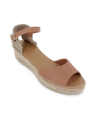 Alpargata yute piel con talon lino mujer cuero