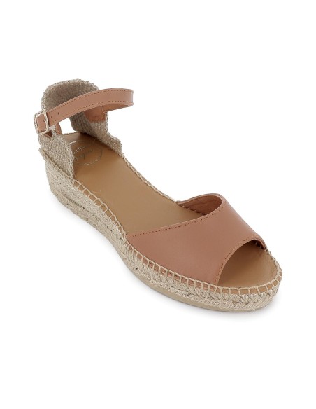 Alpargata yute piel con talon lino mujer cuero