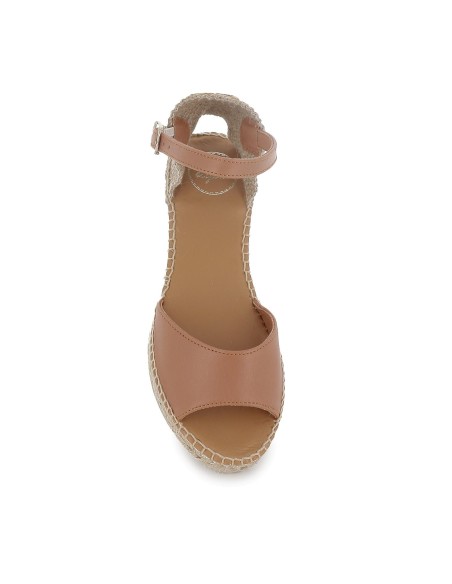 Alpargata yute piel con talon lino mujer cuero