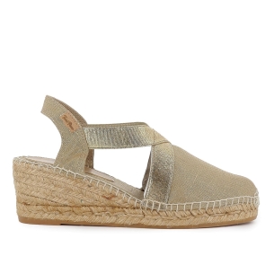 Alpargata yute textil cuña con elasticos mujer dorada