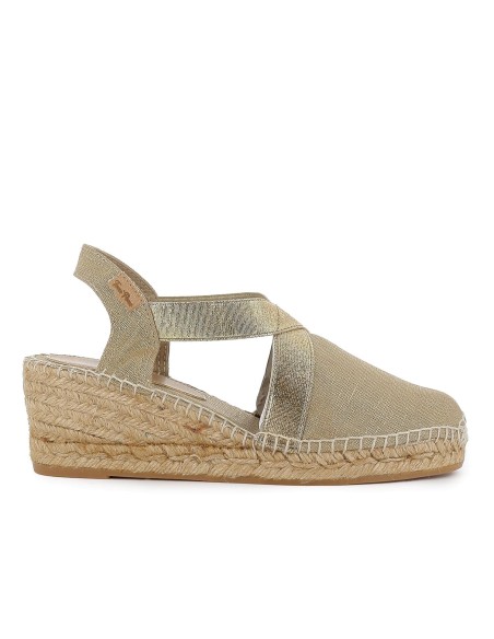 Alpargata yute textil cuña con elasticos mujer dorada