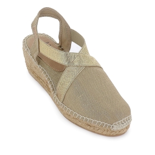 Alpargata yute textil cuña con elasticos mujer dorada 2