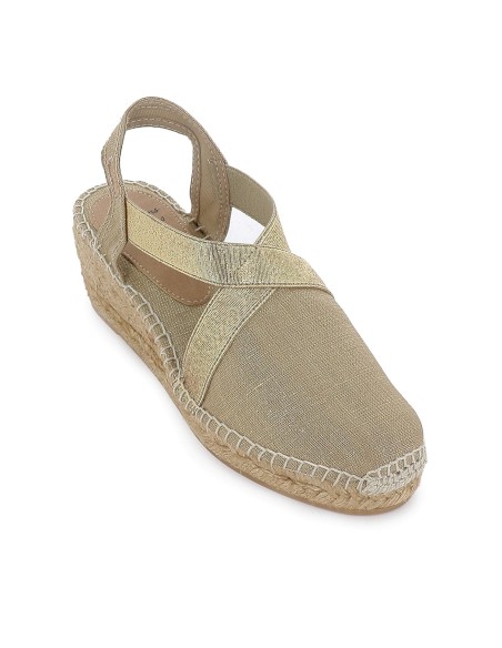 Alpargata yute textil cuña con elasticos mujer dorada