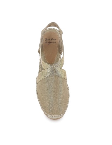 Alpargata yute textil cuña con elasticos mujer dorada