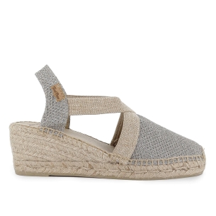 Alpargata algodon brillante cuña con elasticos mujer dorada